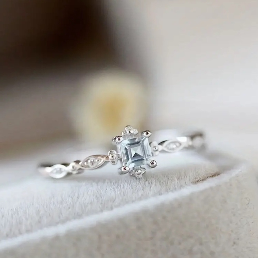 NEW Aquamarine Dainty minimalistic Ring 925 Sterling Silver sz 6 - Picture 2 of 5